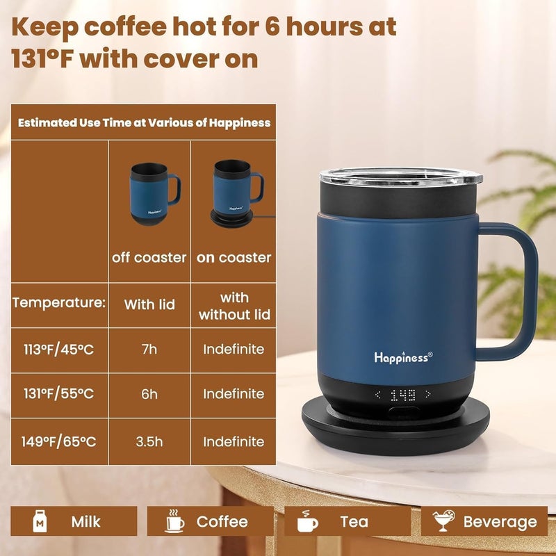 HAPPINESS Smart Heated Coffee Mug,16oz Rechargeable Electric Self Heating Temperature Control Coffee Cup - Image 3